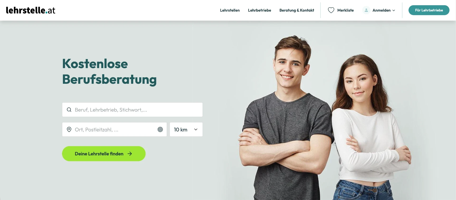 Screenshot of the Lehrstelle.at home page